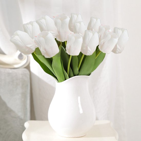 10stuks Prachtige kunst tulp-Realistische Uitstraling - Duurzaam en Onderhoudsvriendelijk- wit