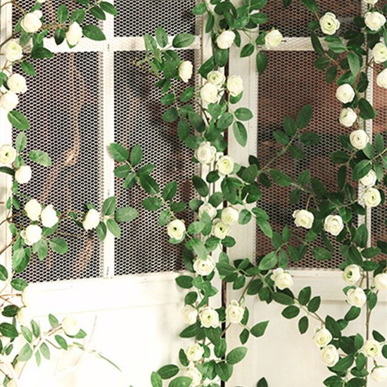 TDR-Luxe Bloemen Slinger witte roze-decoratieve slinger-Klimroos witte roze - Bruiloft Decoratie