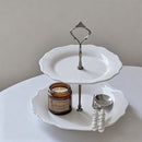 Franse reliëf keramische schaal dubbellaags afternoon tea schaal snoep dessert schaal wit