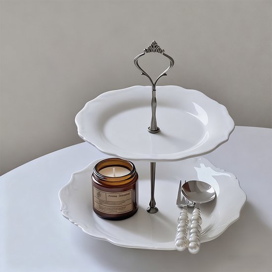 Franse reliëf keramische schaal dubbellaags afternoon tea schaal snoep dessert schaal wit