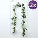 2 Stuks Rozen Slinger - Kunstbloemen slinger - Balkon decoratie - Zomerbloem- 145cm - Klimroos cream & Wit- Bruiloft Decoratie – Trouwen -Trouwdag bloemen