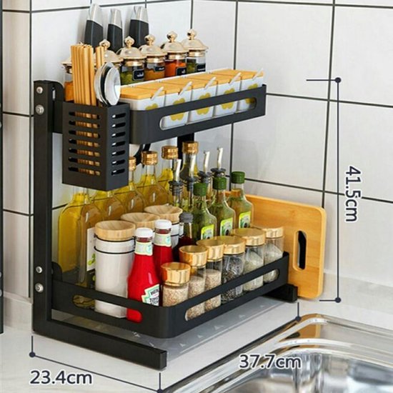 TDR - Multifunctioneel Staande Keukenrek, kruidenrek,  of multifunctioneel organiser - 2 laags - Zwart
