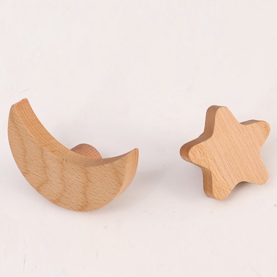 3 stuks Beukenhouten Kapstokhaken – Ster, Maan & Wolk – afbeelding 5