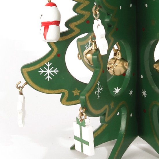 Mini Houten 3D Kerstboom – Met 10 Decoratieve Hangers – Feestelijke Tafeldecoratie - Hoogte 17.2 cm