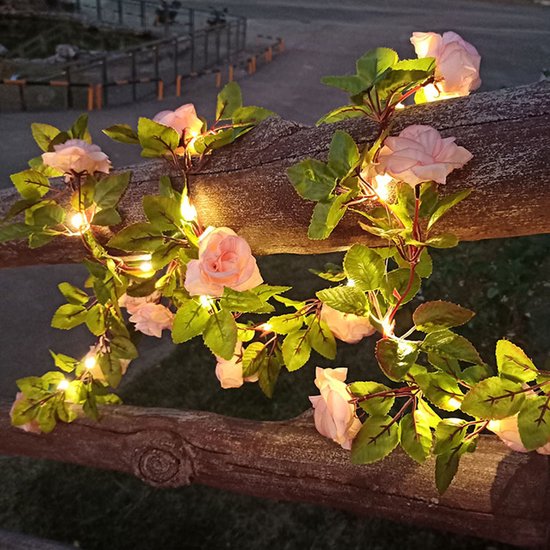 Xtraworks - Led lampjes slinger - Rozen - Bloemen - 2 meter - 20 lichtjes - Roze rozen - Warm licht - Bruiloft - Batterij