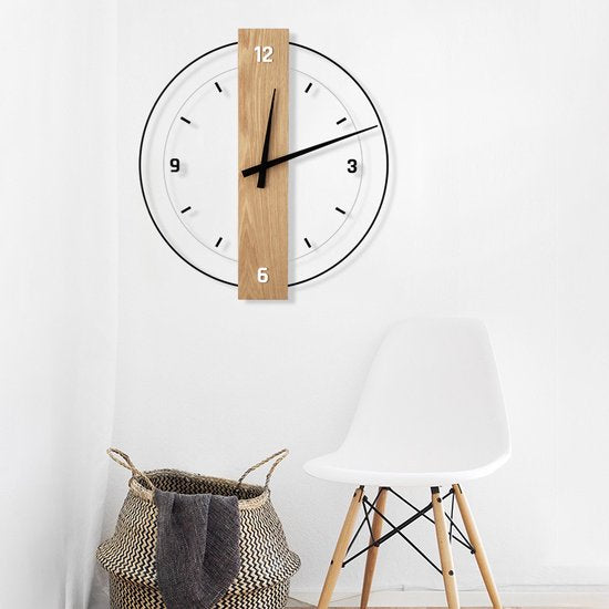 Luxe Stille Wandklok Ø40cm - Modern Hout & Acryl