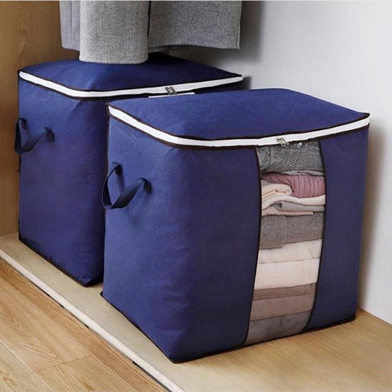 4x62L opbergtassen kleding/dekbed - vezelvlies, marineblauw