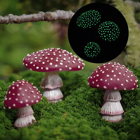 3 delige Betoverende Tuin Paddenstoel Decoratie Set - Glow in the Dark - Realistische en Weerbestendige Tuindecoratie
