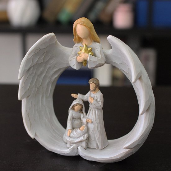 Merkloos Hars Beeld: Heilige Familie & Engel, 10*4.2*10.3 cm