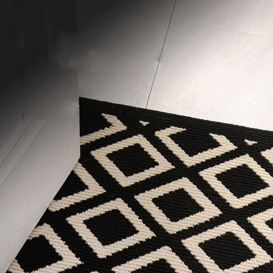 Geometrische antislip deurmat voor binnen-Schoonloopmat-zwart/beige 60x90cm