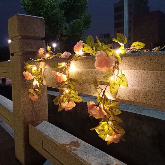 Xtraworks - Led lampjes slinger - Rozen - Bloemen - 2 meter - 20 lichtjes - Roze rozen - Warm licht - Bruiloft - Batterij