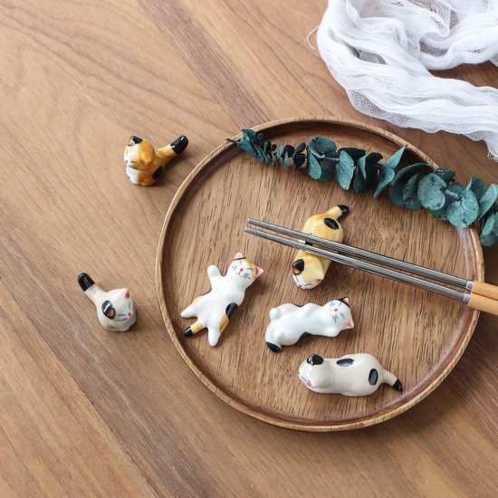 6x Keramische Kat Eetstokjeshouders – Vaatwasserbestendig – Schattige Chopstick Rests