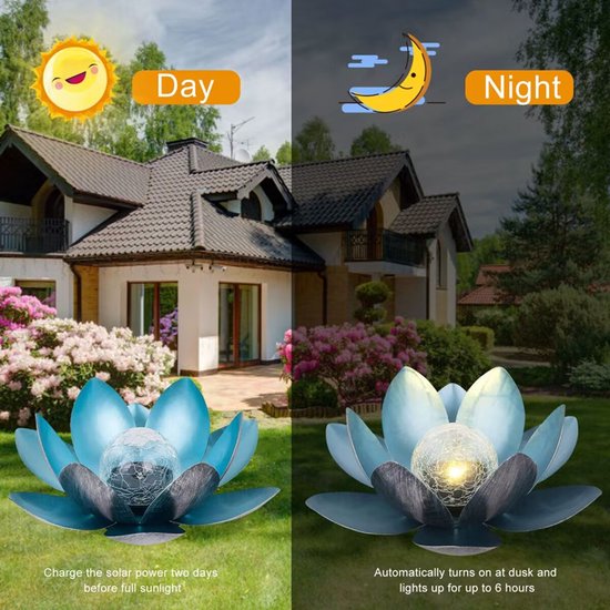 lotus tuinlamp op zonne-energie- Buitenverlichting met dagsensor- blauw