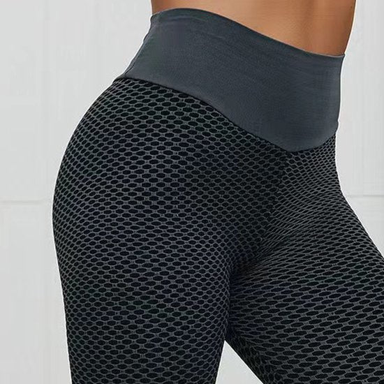 Yogabroek -Sport legging- honingraatontwerp - Hoog getailleerd -Zwart - Maat L