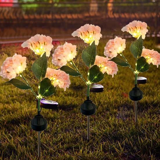 zonne-energie Hortensia Terraslamp voor Sfeervolle Buitenverlichting -Met dag en nacht sensor-IP55-75,5 cm hoog-roze