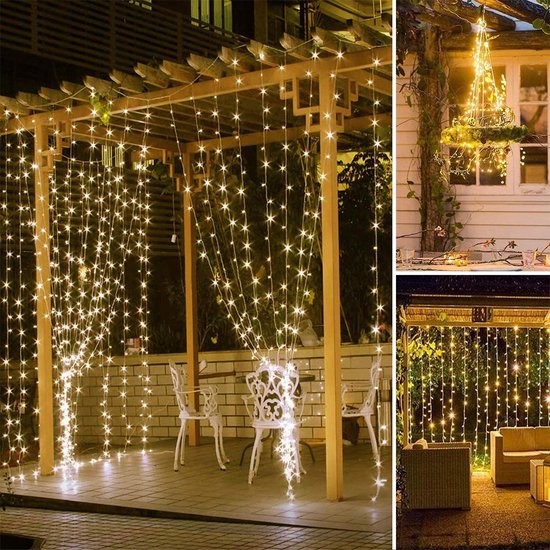 LED-lichtgordijn - Decoratief Gordijn met 300 LED's - Waterdicht - 8 Modi Afstandsbediening met USB-aansluiting voor Binnen en Buiten - 3m x 3m