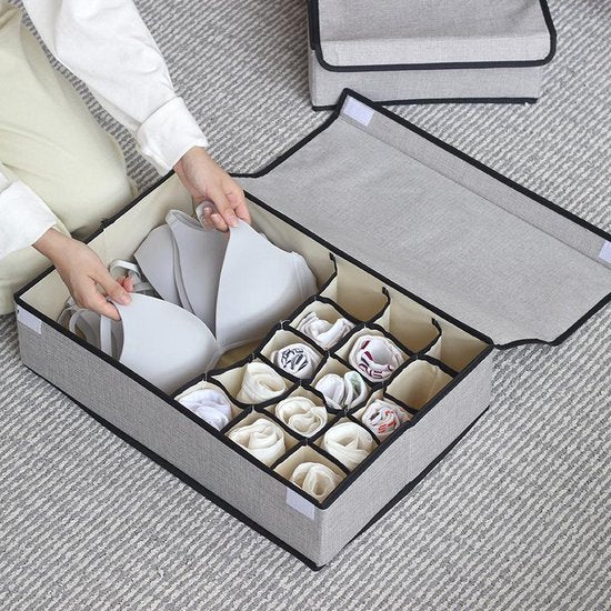 Kleding organizer / opberger - perfect voor o.a. sokken, ondergoed - met hoes - 16 vakken - 48x33x12cm - Grijs
