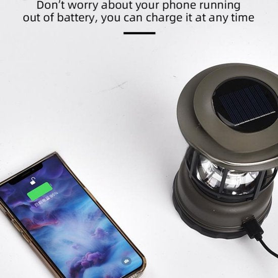 Multifunctionele Compacte Kampeerlamp met Powerbank - Duurzaam, Dimbaar & Waterdicht - USB/Zonne-Energie Opladen - Ideaal voor Outdoor & Tuin