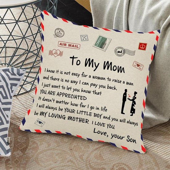 TDR - Sierkussensloop - 45x45 cm  - leuk als cadeau voor zoon naar moeder -  leuk voor moederdag - "To my mom"