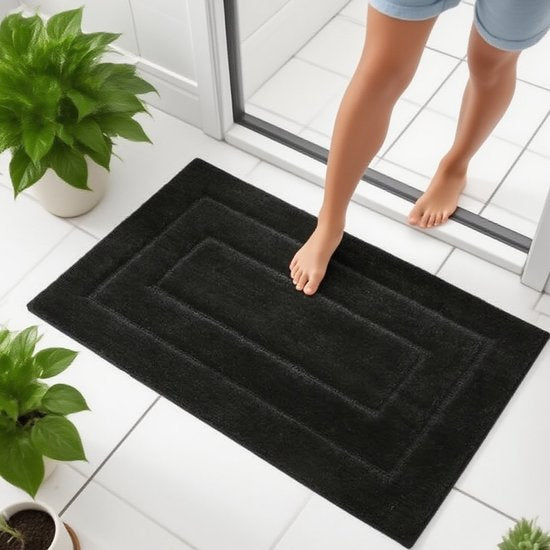 Absorberende Badkamer Vloermat – Verdikt & Antislip – Zwart – 40x60cm – Luxe Deurmat voor Badkamer & Toilet