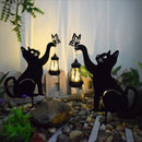 Zonne-energie Buitenlamp met Uitgesneden Kattenlantaarn-IP55- zwart-55 cm hoog