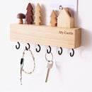 houten Sleutelkastje met zwarte haakjes-decoratieve sleutelrek-6 haakjes