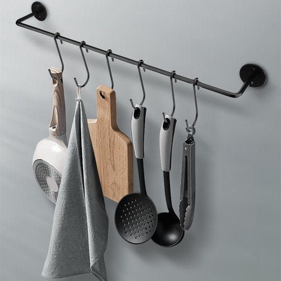 2 STUKS Multifunctioneel IJzeren Kledingstang voor aan de Muur- Garderobe Stang - met 10 Haken voor Optimale Organisatie-38CM