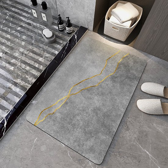 Antislip Absorberende Vloermat - 50x80 cm - Elegant Grijs Met Gouden Accent