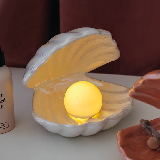 Keramische LED Nachtlamp Schelpvorm - 2 Batterijen Inbegrepe