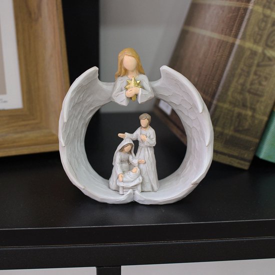 Merkloos Hars Beeld: Heilige Familie & Engel, 10*4.2*10.3 cm