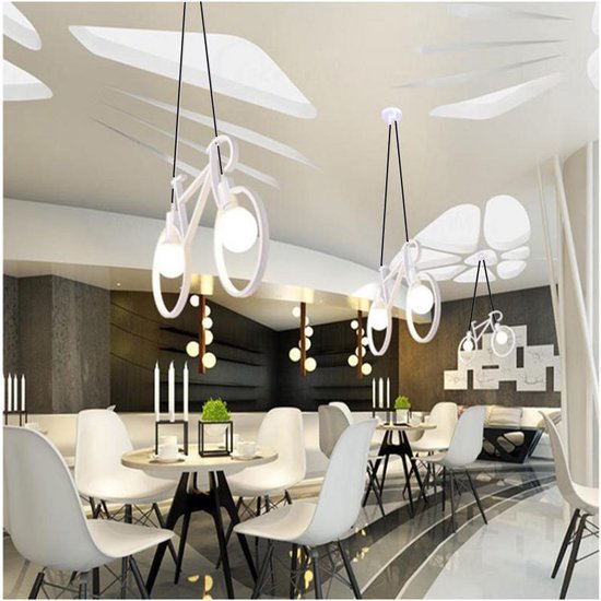 Elegante hanglamp in Fietsdesign. - fitting voor E27 - hoogwaardig ijzer - 62x36cm - vintage - wit