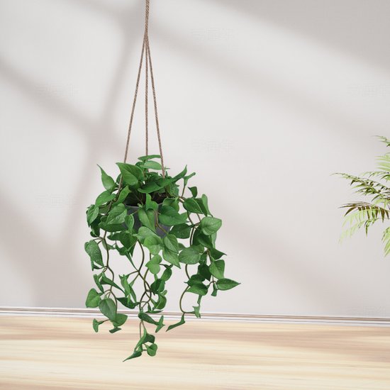 Kunst Hangplant Anthurium Blad – Realistische Groene Slinger – 54 cm – Voor Binnen & Buiten – Inclusief Ophangkoord & Pot