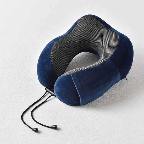 Ergonomisch nekkussen voor comfortabele reizen + opbergtas + oordopjes + oogmasker-marineblauw