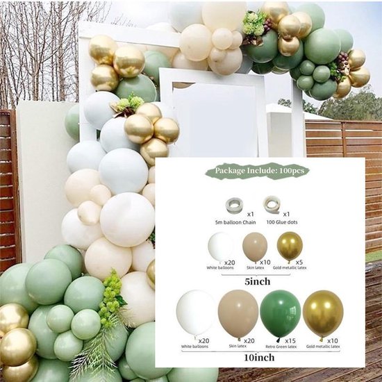 TDR-100 delig ballonnenset-Ballonnenboog-Verjaardag-jubileum-Versiering-Olijfgroen
