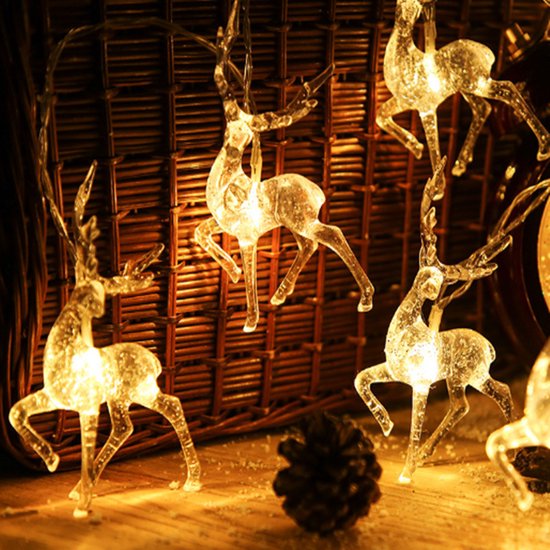 Magische EXTRA Grote Rendieren LED Lichtsnoer – 1,5 Meter met 10 Warm Wit Verlichte Rendieren – Voor Sfeervolle en Warme Feestdagen