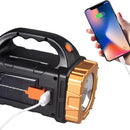 Multifunctionele LED zaklamp met Rood en Blauw Waarschuwingslicht- Perfect voor Outdoor, Kamperen, Wandelen - 1500mAh, 100m Bereik, Solar & USB Oplaadbaar-goud