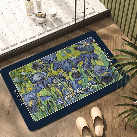 Kunstzinnige Antislip Badmat - Vincent van Gogh's "Irissen" - Luxe Siliconen Diatomeeënaarde Mat - 39,5x59 cm