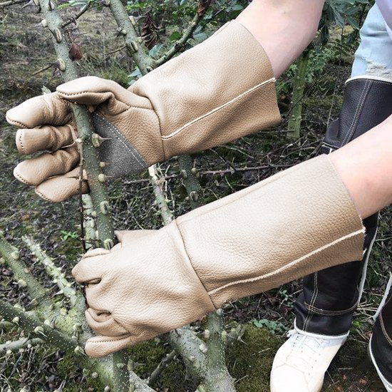 Waterafstotende Lederen Tuinhandschoenen met Extra Lange Manchetten - Ultieme Bescherming en Comfort voor Tuinieren-Maat M