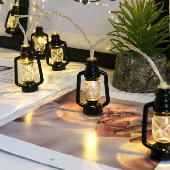 Verlicht uw Avonturen-Kampeer-LED-sfeerverlichting in Olielampvorm - 3 Meter 20 Lampjes-Batterij + USB-model voor Dubbel Gebruik-zwart