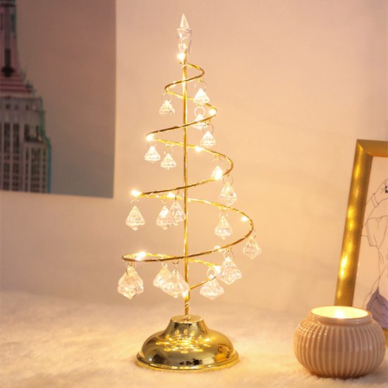 led kerstverlichting -tafellamp- kerstboom vorm lamp werkt op batterij -kerstversiering-gouden warm licht