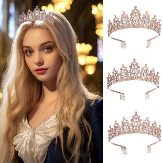 Luxe Gouden Kroon met Witte Diamanten voor Feesten