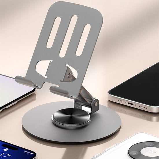 2 stuks Premium Metalen Telefoon- en Tablethouder - 360° Draaibaar & 180° Verstelbaar-Ideaal voor Kantoor en Thuis-grijs
