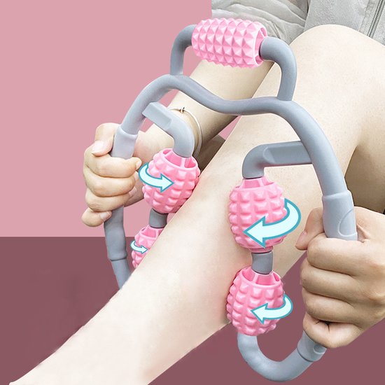 Fitness & Massage Set - De ultieme combinatie voor verbetering van lichaamsvorm en ontspanning - 1x Multifunctionele fitness en afslank klem & 1x Massage handvat met Rollers - Roze