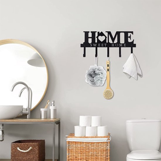 Moderne sleutelhaak HOME - Sleutelrekje met 5 haken - zwart