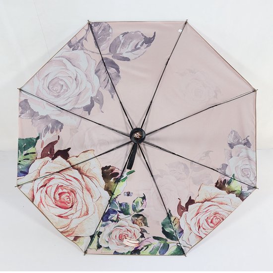Opvouwbaar bloem paraplu - Zonbescherming Anti-Uv UPF50 + -Windproof- Stevig paraplu met diameter van 97 cm -licht roze