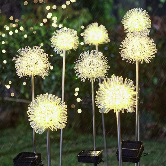 2x Solar tuinlamp Paardenbloem Prikspot Warm Wit sfeerlicht