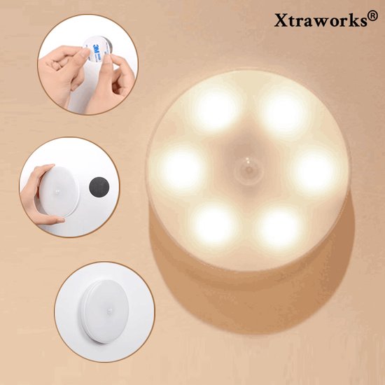 Draadloze LED-plaklamp (12 mm dik) met bewegingssensor, timer en oplaadbare batterij - oogbeschermend en dimbaar met warm-witte gloed (2700 K) - perfect voor kamer en kastverlichting 's nachts en als cadeau voor speciale gelegenheden