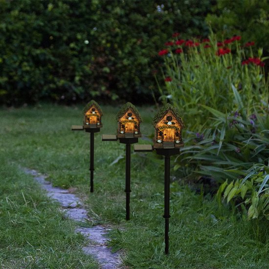 Betoverende Solar Tuinverlichting-Het Welkomstlicht van de Zonovergoten Houten Huisje-bruin