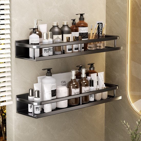 2x Multifunctionele Aluminium Wandplank 50cm - Zwart