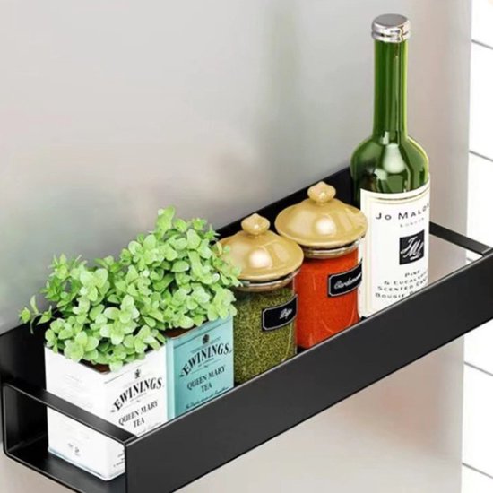 4-in-1 Magnetisch Kruidenrek Set – RVS – Perforatievrij – Wandmontage – Zwart – Keuken Organizer